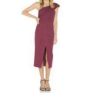 Yumi Kim Sz L Dress Formal Cocktail Jazzy One shoulder Burgundy Pencil Split
